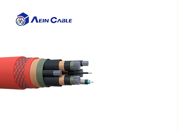 Medium voltage reeling cable with fibre optic cores